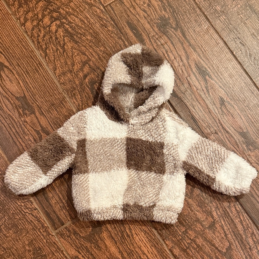 SHEIN Brown and Cream Plaid Kids Hoodie